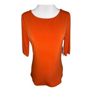 Grace Women's Top Large Boat Neck 3/4 Sleeve Burnt‎ Orange Blouse Career Casual